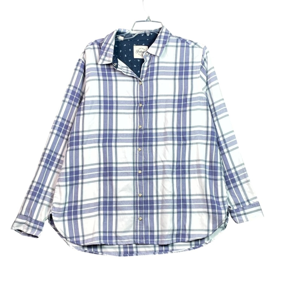 JACHS Girlfriend Flannel Shirt Womens L Plaid Western Workwear Skater Pearl Snap